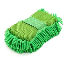 Losuya Large Size Microfibre Chenille Car Wash Gloves Built in Hand-Strap Cleaning Sponge Mitt (Green)