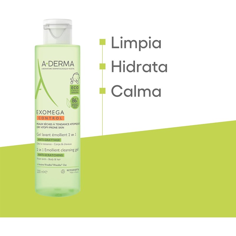 A-DERMA Exomega Control Gel Limpiador de Bebe Piel Atopica Muy