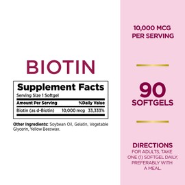 Nature's Bounty Nature's Bounty Biotin 10000mcg Supplement, Supports Healthy Hair, Skin and Nails, Optimal Solutions Hair Vitamin with Biotin, 90 Rapid Release Liquid Softgels