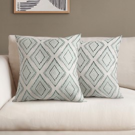 AELS Geometric Textured Throw Pillow Covers 18x18, Set of 2, Decorative Pillow Case, Diamond Boho Farmhouse Cushion Case for Sofa, Bed, Couch, Teal (Covers Only)