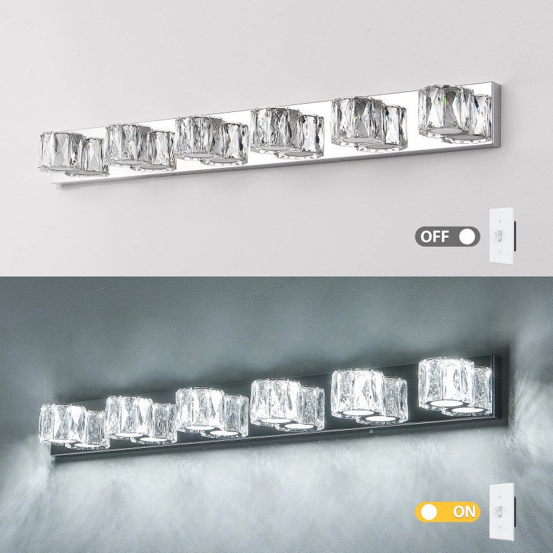 Ship in USA,Modern Crystal 6-Light LED Wall Sconce,Elegant Chrome Bathroom