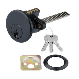XFORT Matt Black Rim Cylinder, Security 5 Pin Rim Cylinder Door Lock Complete with Components of Three Keys, Trim Ring and Shim.