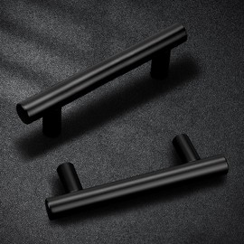 Probrico 10 Pack 2.5" Hole Center Kitchen Cabinet Handles, Euro T Bar Black Drawer Pulls Cabinet Pulls, Stainless Steel Cupboard Dresser Handles, 4" Length