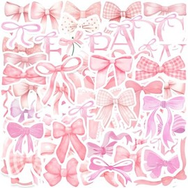 100Pcs Coquette Bows Stickers,Monogram Decal Vintage Aesthetic Stickers,Vinyl Waterproof Pink Bows Stickers,for Water Bottle Laptop Phone Journal,Gifts for Kid Girl Women