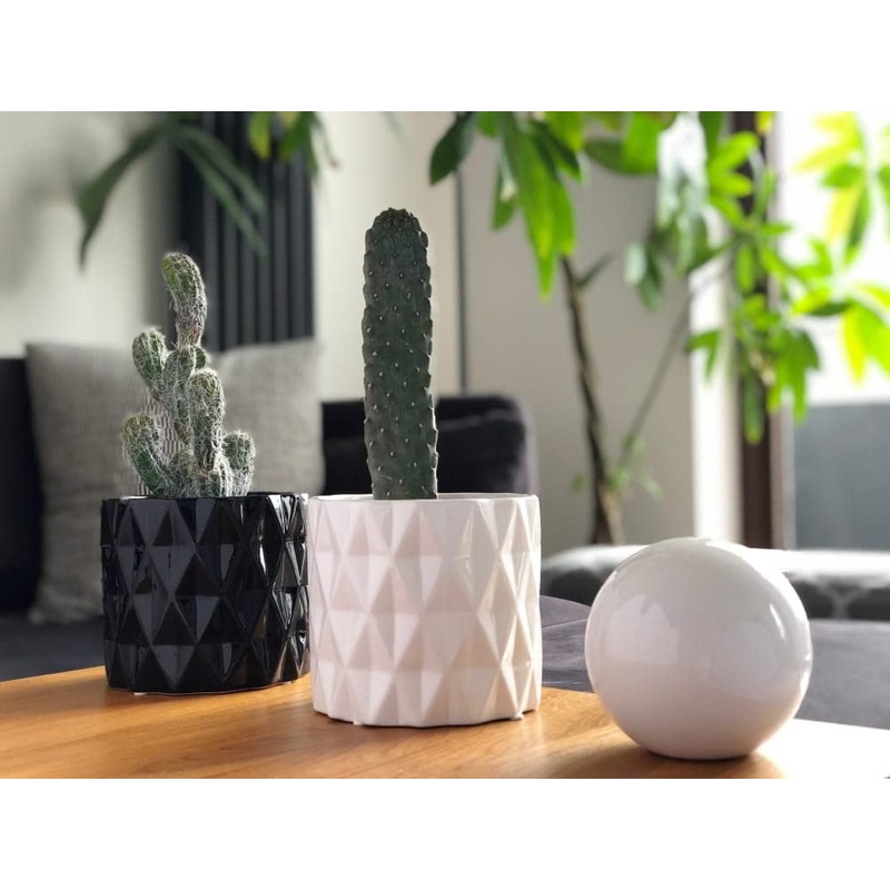 KOTARBAU® Ceramic Flower Pot Planter Glazed Black Cylindrical Shape