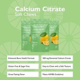 Celebrate Bariatric Supplements Celebrate Vitamins Bariatric 500mg Calcium Citrate Soft Chews with 500 IU Vitamin D3 C Essential for Gastric Bypass Patients & Bone Health - Sugar & Gluten Free, Lemon (270 Chews)