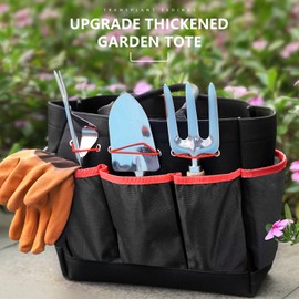 Grenebo Grenebo Gardening Tools 9-Piece Heavy Duty Gardening Hand Tools with Fashion and Durable Garden Tools Organizer Handbag,Rust-Proof Garden Tool Set, Ideal Gardening Gifts for Women (Black Red)