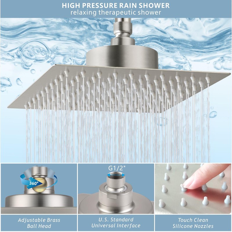 Nuodan High Pressure Rain Shower Head with Filtered - 8"