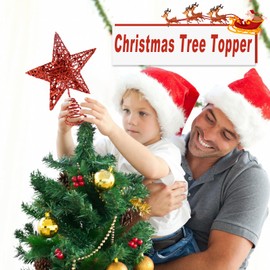 KEYIDO® Red Star Christmas Tree Topper, 8 Inch Metal Red Glitter Star Tree Topper, 3D Red Xmas Tree Star Topper (20cm H, 15cm W)