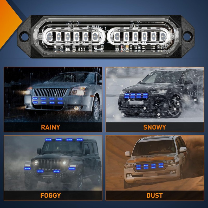 Nilight 8PCS Led Strobe Lights 12LED Blue Emergency Light 12V