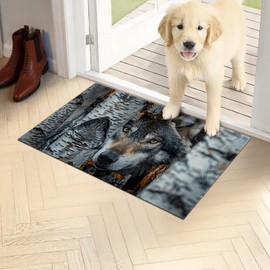 WWUSWYT Wolf Forest Doormat 17x29.5 Inch, Gray Wolf and Birch Tree Indoor Door Mat, Wildlife Nature Theme Non-Slip Welcome Rug Gifts for Living Room, Kitchen, Bedroom,Farmhouse Decor