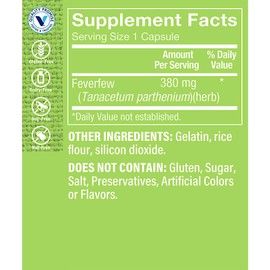 The Vitamin Shoppe Feverfew 380MG, A Traditional Herb, Once Daily (100 Capsules)
