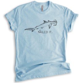 EVERTREE CLOTHING Nailed It Hammerhead Shark Shirt, Unisex Women's Men's Shirt, Funny Shark Pun T-Shirt, Light Blue, Small