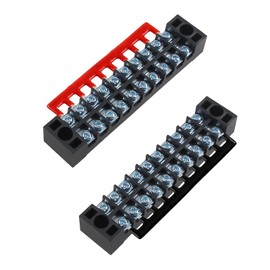 BokWin - Juego de 6 tiras de terminales de tornillo de 10 posiciones, doble fila, 600 V, 15 A, impermeable, con terminales preaislados en negro y rojo