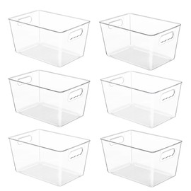 YIHONG YIHONG 6 Pack Clear Pantry Organizer Bins, Plastic Containers with Handle for Kitchen,Freezer,Cabinet,Closet,Bathroom Under Sink Storage