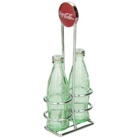 TableCraft Coca-Cola Salt and Pepper Shaker Set with Chrome Plated Metal Rack, Coca-Cola Salt and Pepper Shaker Set