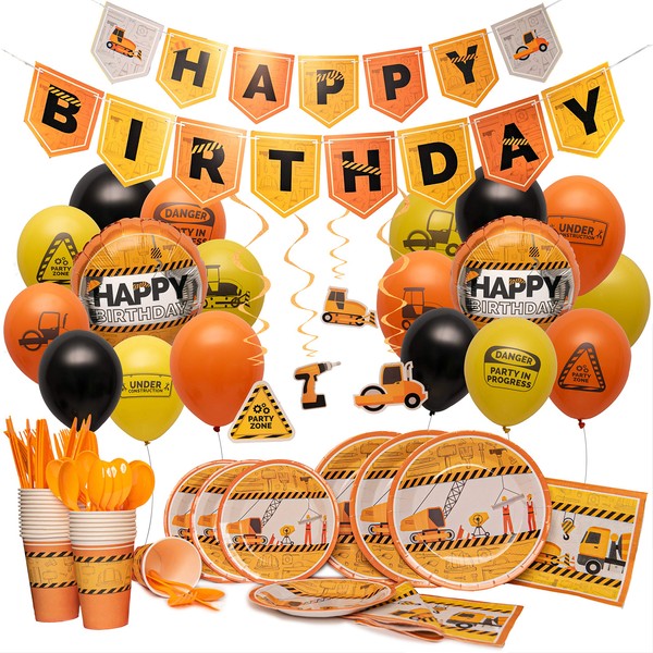Birthday Party Supplies By Nest Party Designs (179 Pieces) Transportation Party Supplies For Boys or Theme Decorations For Girls Who Love Trucks, Foil Balloons, Builders Hard Hat or Dump Truck Toys