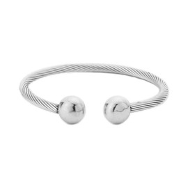 Flexible Twisted Wire Cable Open Cuff Bangle Bracelet for Men & Women (Steel color, One Size)