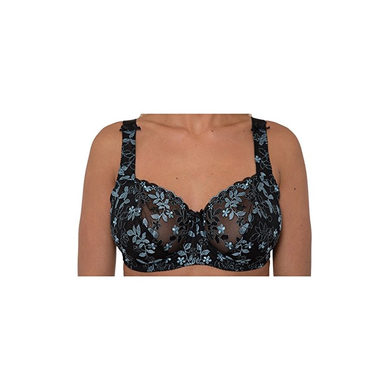 Gemm Ladies Black Turquoise Embroidered Large Bosom Lace Underwired Firm