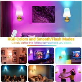 Battery Operated Wall Sconce Set of Two with Remote and Dimmable LED Bulbs, 12 Colors Cordless Rechargeable Wall Lights with Timer, Gold Wireless Wall Lamps for Bedroom Living Room Hallway Entryway