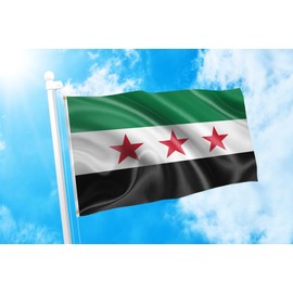 DMSE Republic of Syria Syrian Arab Flag 2X3 Ft Foot 100% Polyester 100D Flag UV Resistant (2' X 3' Ft Foot)