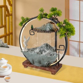 Backflow Incense Holder with Water Fountains and LED Light, Rockery and Simulated Plants, Waterfall Fountain with Incense for Relaxing or Home Decor (Crane 2)
