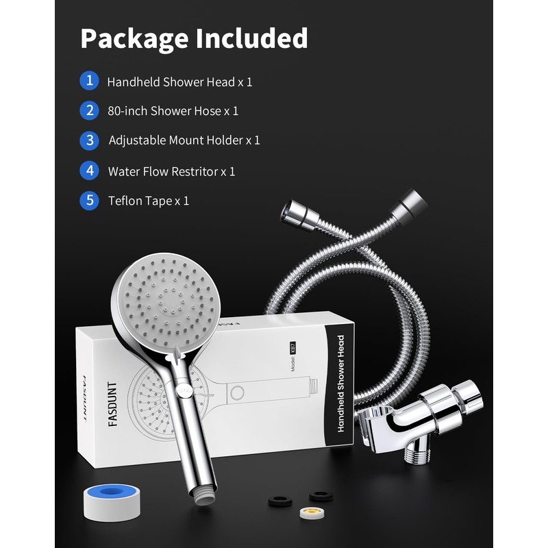 FASDUNT Shower Head with Handheld, High Pressure Handheld Shower Head