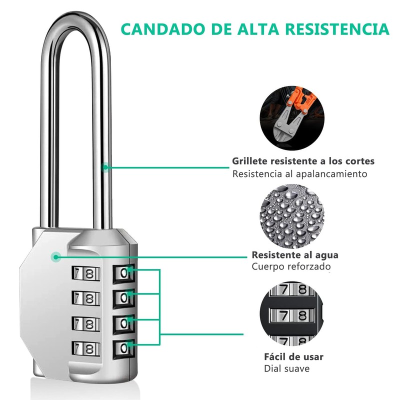 Candados,2 Pack Candado para Locker, Candado de Combinación Reajustable Impermeable