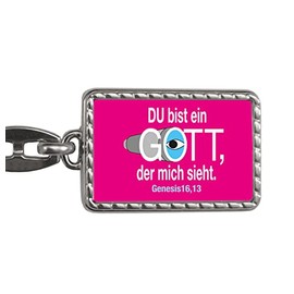 speecheese You Are A God Who Sees Me. Bible Quote Keyring with Border in Magenta Genesis 16,13 Keyring for Believers who appreciate the Words of God Bible Verse