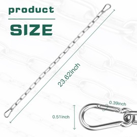 2PCS Stainless Steel Gate Chain Lock - 24 Inch Chain Link with Double-Ended Carabiners for Outdoor Fence and Metal Gates - Secure Gate Latches and Locks for Cow, Horse, Dog, Pet Cages