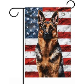 iWeeta Garden Flags German Shepherds with American Flag Background Double Sided Yard Flags 12x18 inch for Yard Outdoor Decor