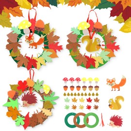 Tikplus Autumn Craft Set Children, 3 Pieces Felt Autumn Wreath Craft Set, Hedgehog Fox Creative Sets for Crafts, Creative Crafts Pendant for Autumn Time Boys Girls Children's Birthday Party