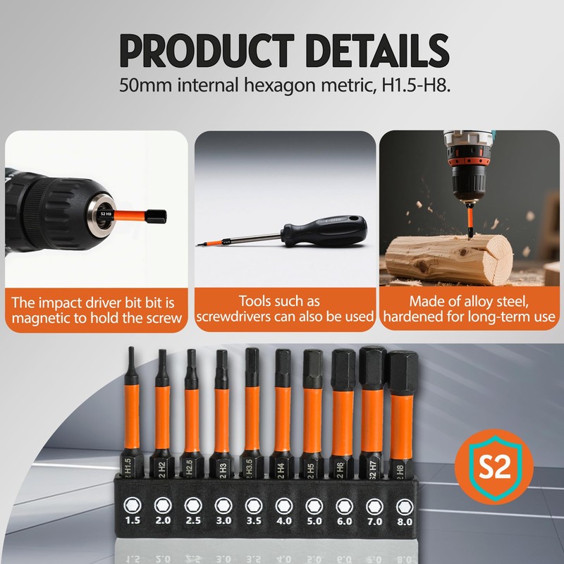 XIYING Allen Key Drill Bit Set, 10 Pcs (1.5mm-8mm) Hex