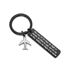 Pilot Gift Flight Attendant Gift Fly Safe Keychain Traveling Gifts May Your Air Be Clear The Flight Be Smooth The Plane Be Safe Airplane Jewelry (black)