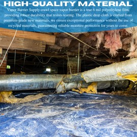 VBS - Crawl Space Vapor Barrier - 6 Mil - Black Vapor Barrier, Thick Plastic Sheeting, Heavy Duty Polyethylene Film, Drop Cloth Covering for Crawlspace, Basement (20' x 100')