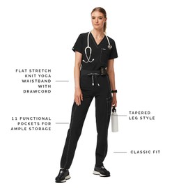 FIGS Ukwala High Waisted Cargo Scrub Pants for Women - Black/White, Small - Tall