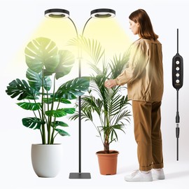 GLOWRIUM Indoor Grow Light, 40 Watt Full Spectrum LED Plant Growth Light with Stand, Adjustable Height with Timer 3/9/12 hrs, Black LED Plant Lamp