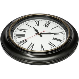 Bernhard Products Extra Large Wall Clock, 18 Inch, Dark Brown, Quartz Silent, Battery Operated, Non-Ticking, Decorative Roman Numeral, Stylish Clock, Accurate Timekeeping