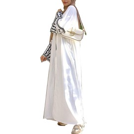 MedeShe Women Ethnic Embroidery Open Kimono Abaya Muslim Kaftan Dress Islamic Clothing Caftan (White, One Size)