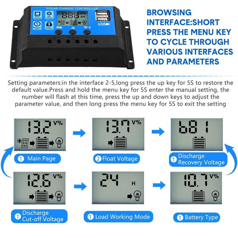 Solar Battery Controller 12v/24v Solar Panel Charge Controller Ground Solar