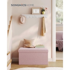 SONGMICS HOME Storage Ottoman Bench, Storage Chest, 15 x 30 x 15 Inches, Foot Rest Stool, End of Bed Bench, Load up to 660 lb, for Living Room, Bedroom, Entryway, Jelly Pink ULSF096R01