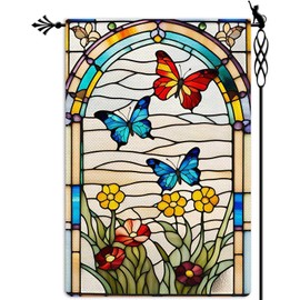 Summer Dragonfly Butterfly Bird Garden Flag Glass Style Flowers 12x18 Inch Double Sized Farmhouse Outside Decorations (A)