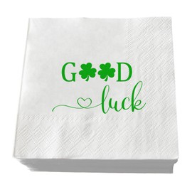 Good Luck Cocktail Napkins Green Four Leaf Clover and White Paper Napkins for Farewell Going Away Coworker Leaving Job Change Graduation Party Decorations 50 Pack Bar Berverage Napkins 3 Ply