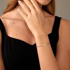 Dabovos 18K Gold Plated Cross Bracelet for Women Gold Minimalist Green Bead Cross Bracelet Dainty Beads Cross Bracelet Christian Bracelet Gifts