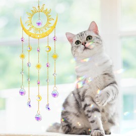 H&D HYALINE & DORA Sun and Moon Suncatcher Crystal Wind Chimes for Hanging Outdoor Indoor Glass Window Hanging Prisms for Garden Backyard Ceiling Room Decor