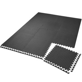 TecTake Protector mat set fitness mat | Non-slip, dirt-resistant | Connecting system for add-ons - different quantities and colours (12x black | no. 402255)