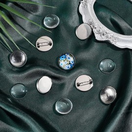 UNICRAFTALE 30 Sets 20 mm Flat Round Brooch Pin with Glass Cabochons Stainless Steel Brooch Bezel Trays DIY Brooch Making Kits for DIY Jewellery Making Results Stainless Steel Colour