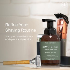 Muse Apothecary Foaming Shave Ritual - Natural Shaving Cream Sensitive Skin - Womens Shaving Cream Mens Shave Cream - Protective Formula Aloe Vera + Shea Butter + Vitamin E - Cedar Mint - 11.5oz