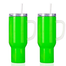PYD Life 40 OZ Sublimation Tumblers with Removable Handle and Straw Lid Neon Green Glossy Blanks for 40 OZ Tumbler Heat Press Sublimation Oven Printing 2 Pack