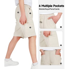 TLAENSON Boys Quick Dry Cargo Shorts Youth Drawstring Lightweight Shorts Kids Water Repellent Hiking Short with Zipper Pockets Beige 13-14 Years/Size 170